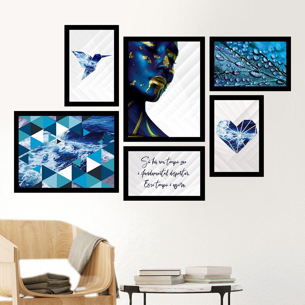 Conjunto 6 Quadros Decorativos Mulher Azul Tema Mar