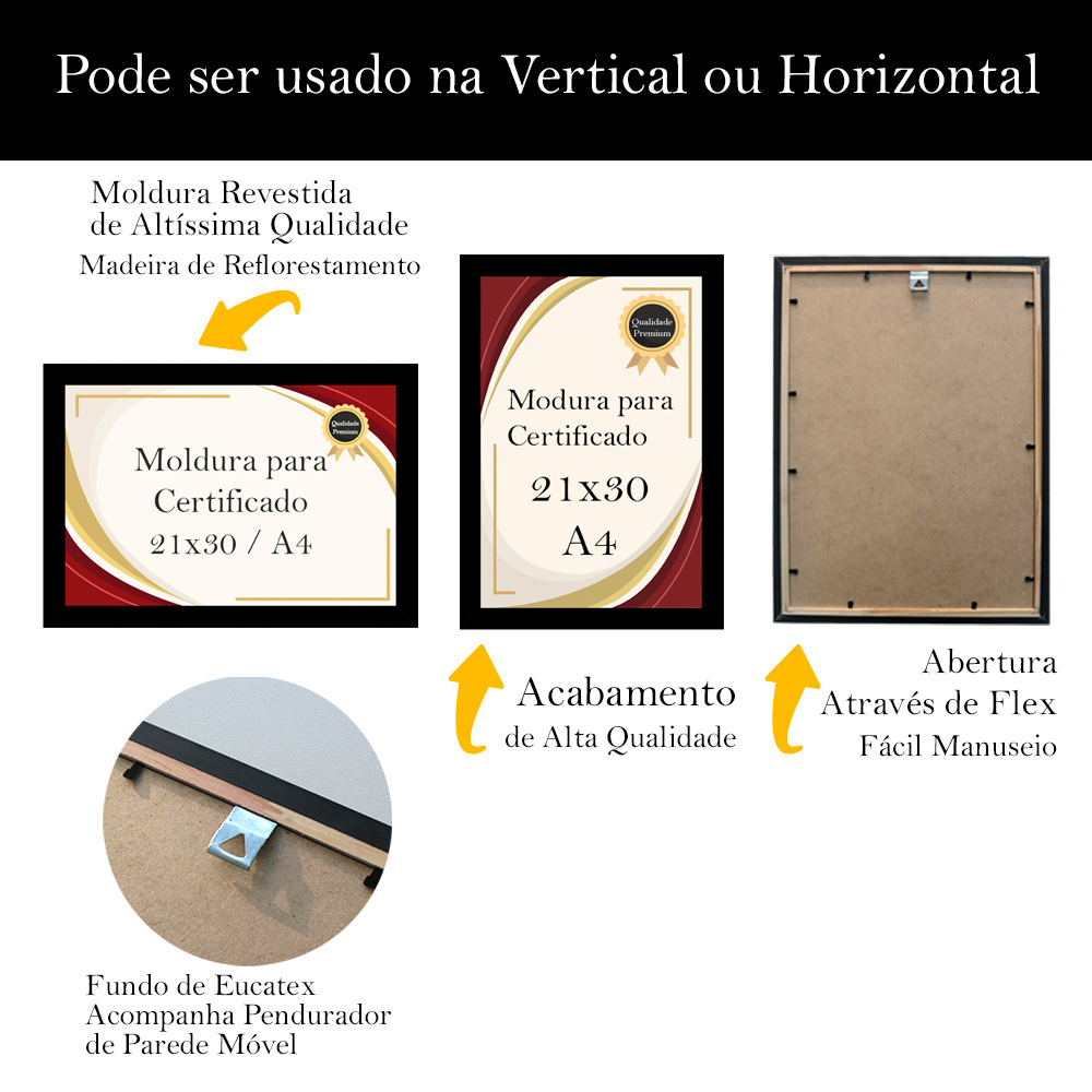 Kit 10 Molduras Porta Certificado Diploma Foto A4 21x30 com Vidro