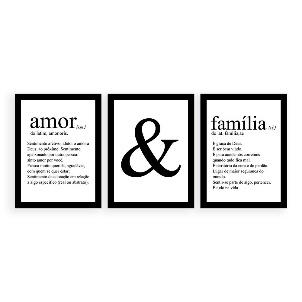 Kit 3 Quadros Decorativos 33x43 Amor &amp; Família