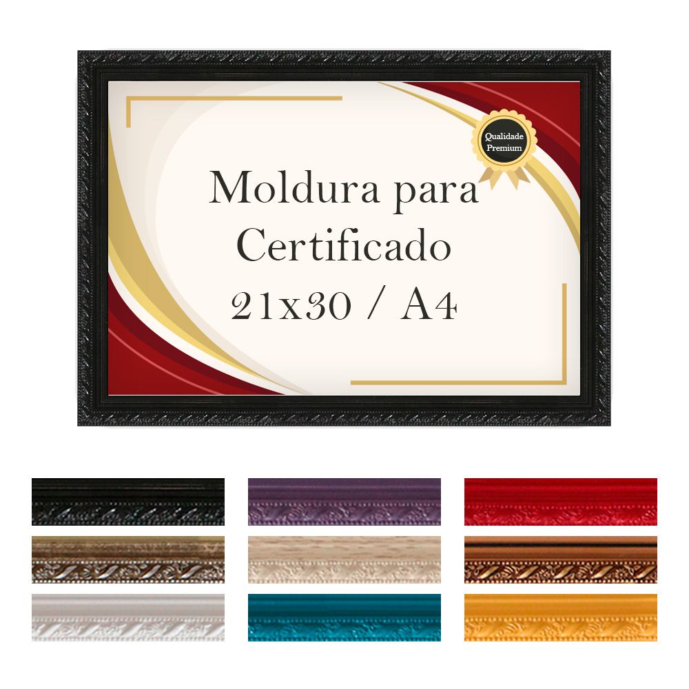 Moldura Quadro A4 para Certificado Madeira Laqueada Premium com Vidro-130