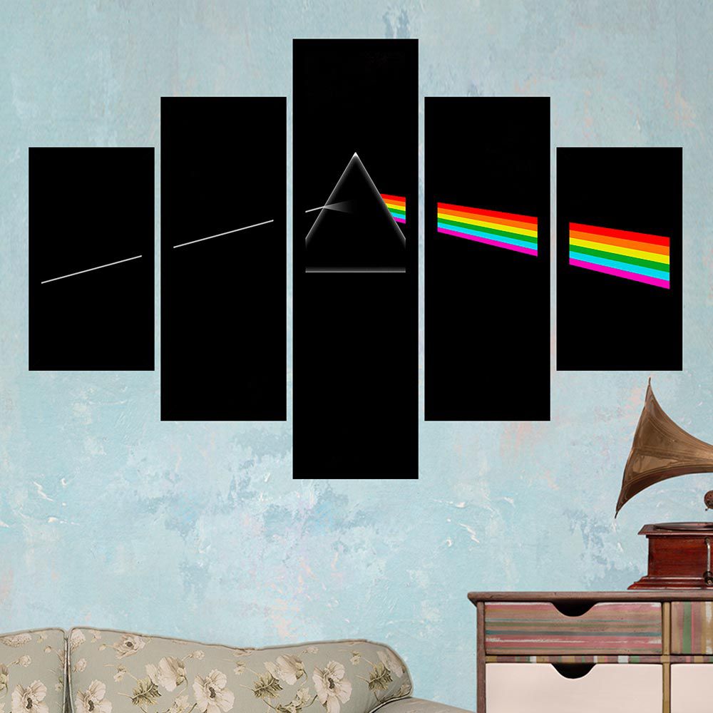 Quadro Mosaico 5 Partes Pink Floyd Com Moldura