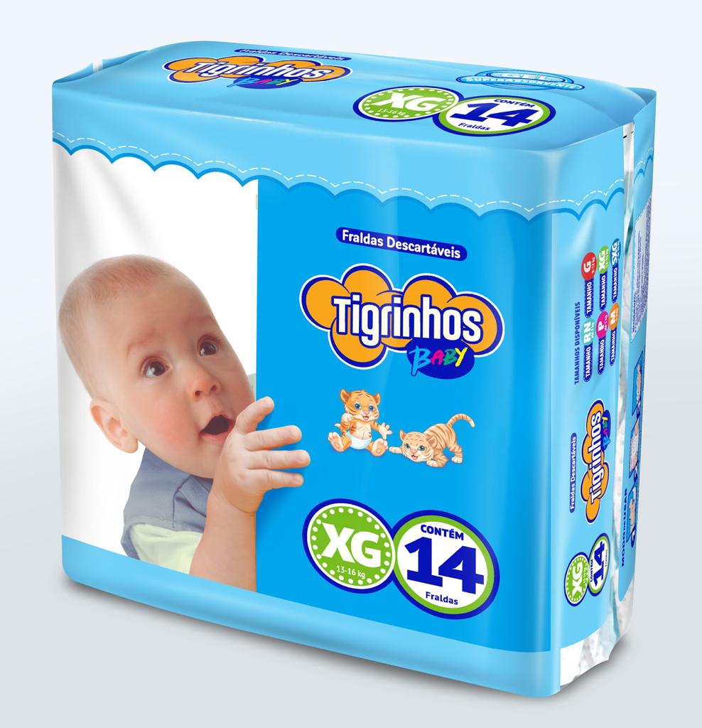 Fralda Tigrinhos baby XG com 140 unidades - 10 pacotes com 14 un.