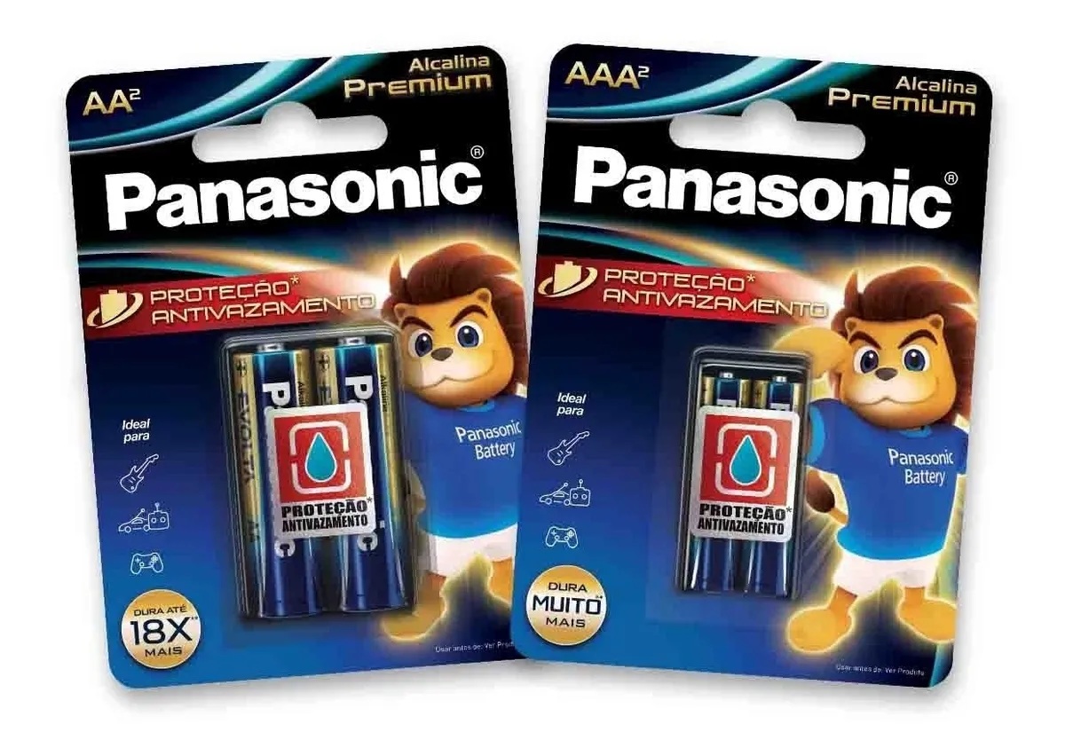 4 Pilhas Alcalina Premium Panasonic 2 AA + 2 AAA Dura 15x Mais Antivazamento