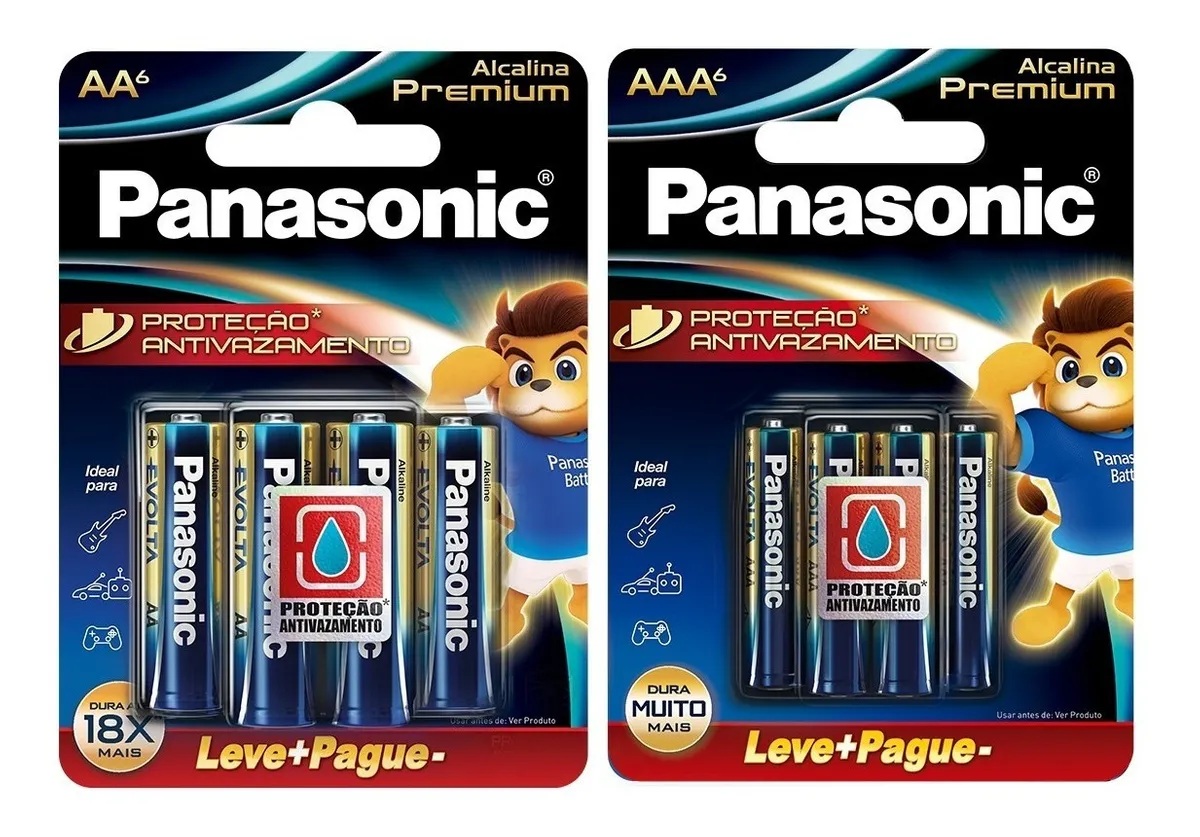 8 Pilhas Alcalina Premium Panasonic 4 AA + 4 AAA Dura 15x Mais Antivazamento