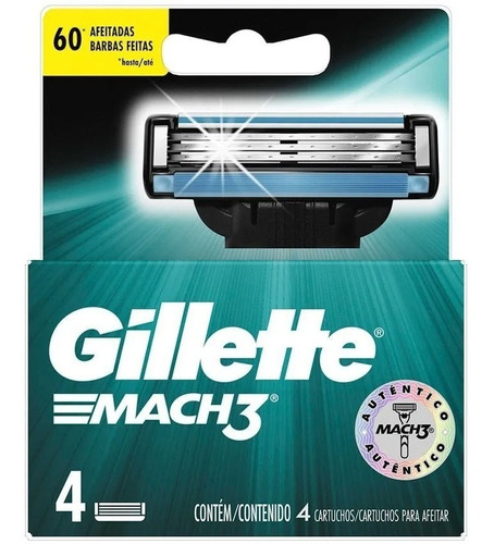 Carga Para Aparelho De Barbear Gillette Mach3 C/4 Unidades