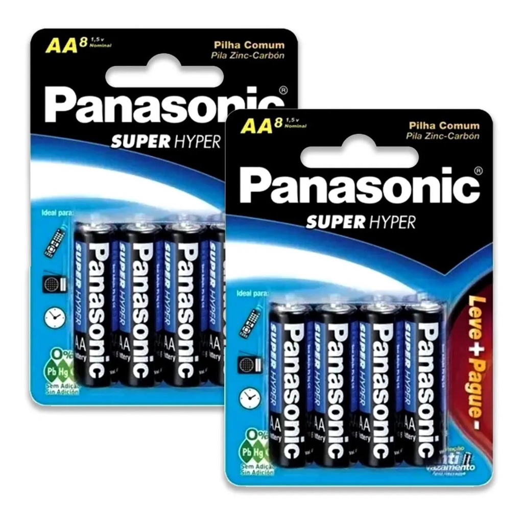 Pilha AA Panasonic Cartela Leve 16 Pague 12 (Pilhas) Super Hyper Antivazamento