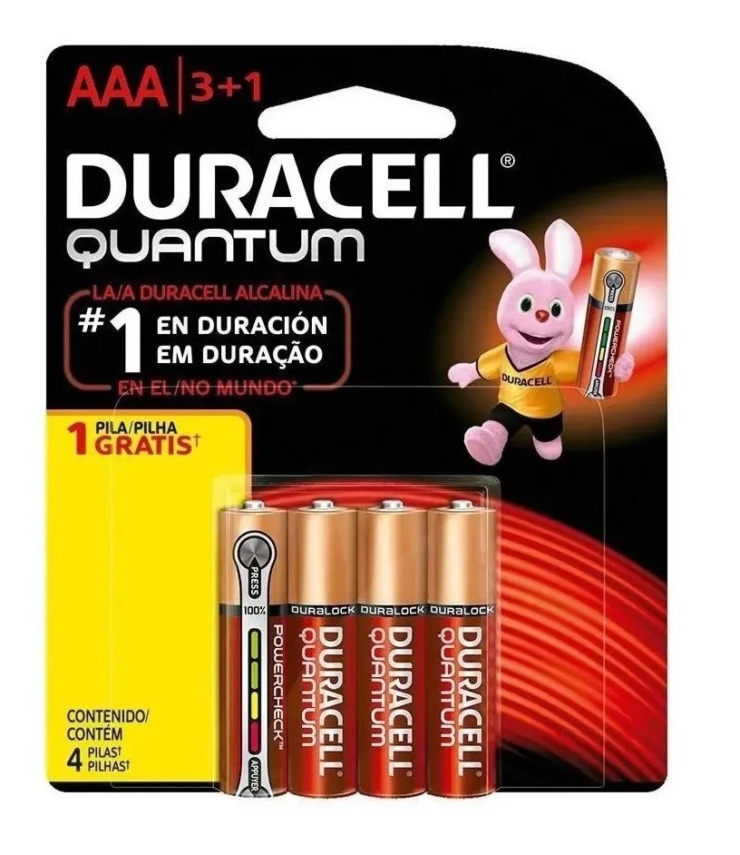 Pilha AAA Quantum Alcalina Duracell Leve 4 Pague 3 Pilhas Kit
