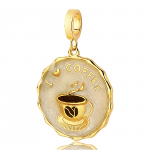 Charm VL Café com Medalha I Love Coffee Revestido em Ouro.