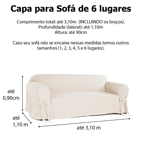 Capa p/ Sofá de 6 Lug BEGE em Gorgurão