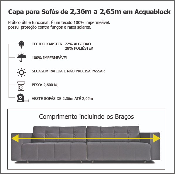 Capa Retrátil Impermeável - Veste Sofás de 2,36m até 2,65m - em Acquablock CRU
