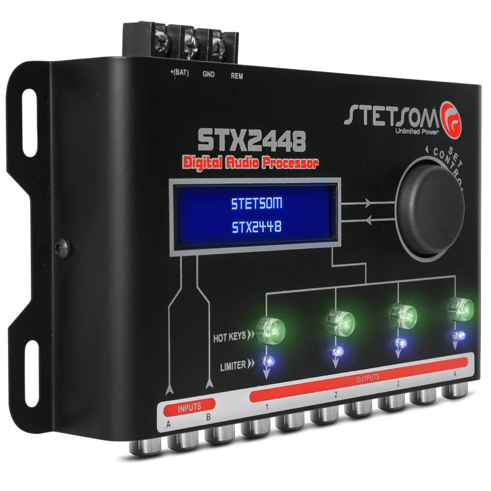 Processador de Audio Digital Stetsom STX2448 Equalizador Crossover 2 Canais 4 Vias Som Automotivo