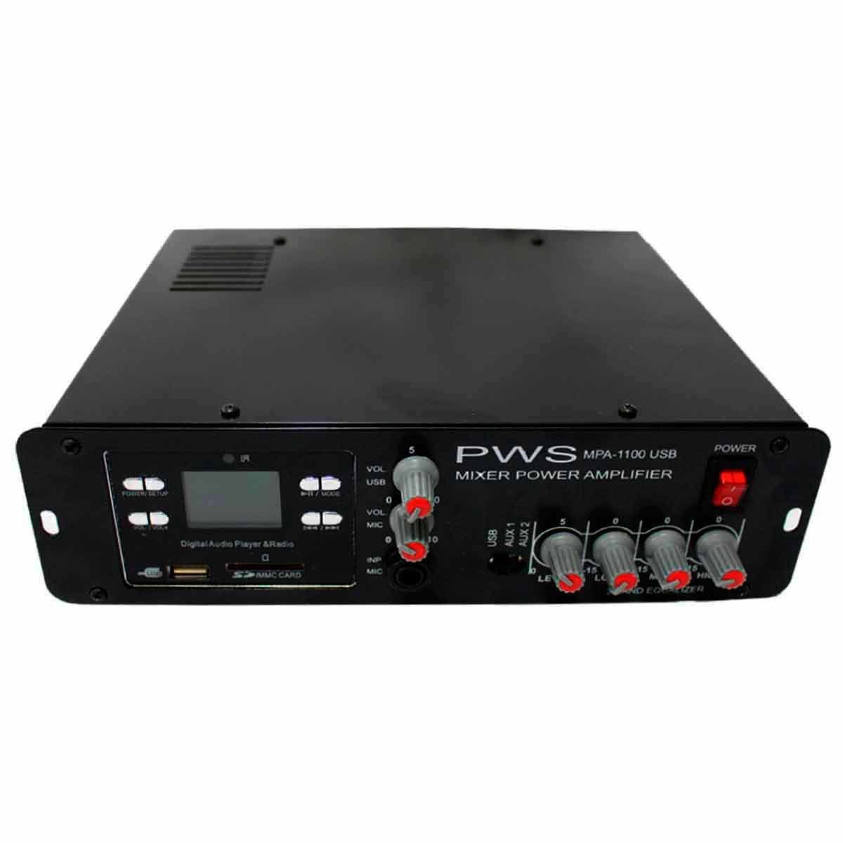 Amplificador Som Ambiente 100W até 2 Caixas c/ USB - MPA 1100 USB PWS