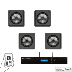 Kit Som Ambiente Amplificador Bluetooth 2 Zonas 4AP 100 + 4 Caixas de Embutir SQ6-120 BL Loud