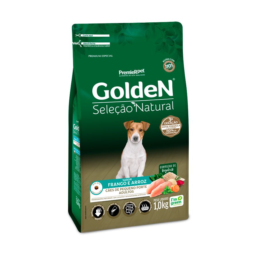 Ração Golden Seleção Natural para Cães Adultos de Pequeno Porte Sabor Frango e Arroz