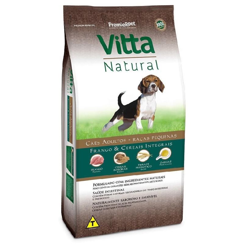 Ração Vitta Natural para Cães Adultos de Porte Pequeno sabor Frango e Cereais 15Kg