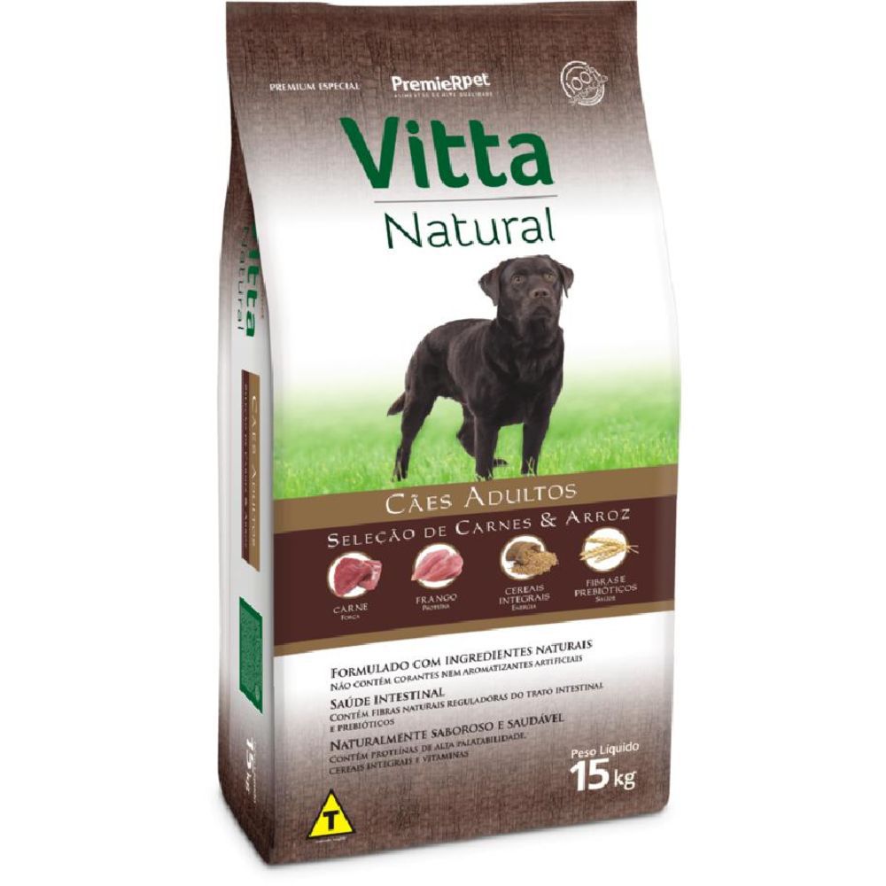Ração Vitta Natural para Cães Adultos sabor Carne e Cereais 15Kg