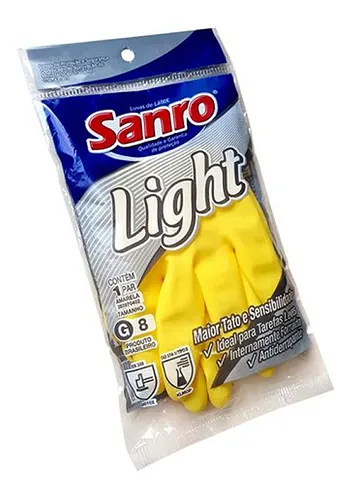 Kit 10 Pares Luva de Borracha Latex Sanro Light Amarela Tam. 7(M)