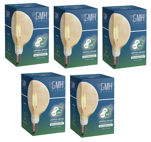 Kit 5 Lampadas Vintage Filamento LED G95 4W 220V