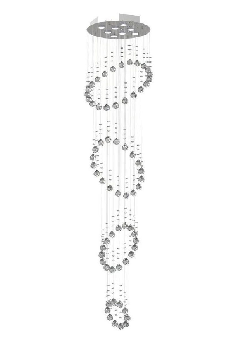 Lustre de Cristal Legitimo Esferas 42cm Pé Direito Duplo Vão de Escada Sala Alta Com Lampadas Led