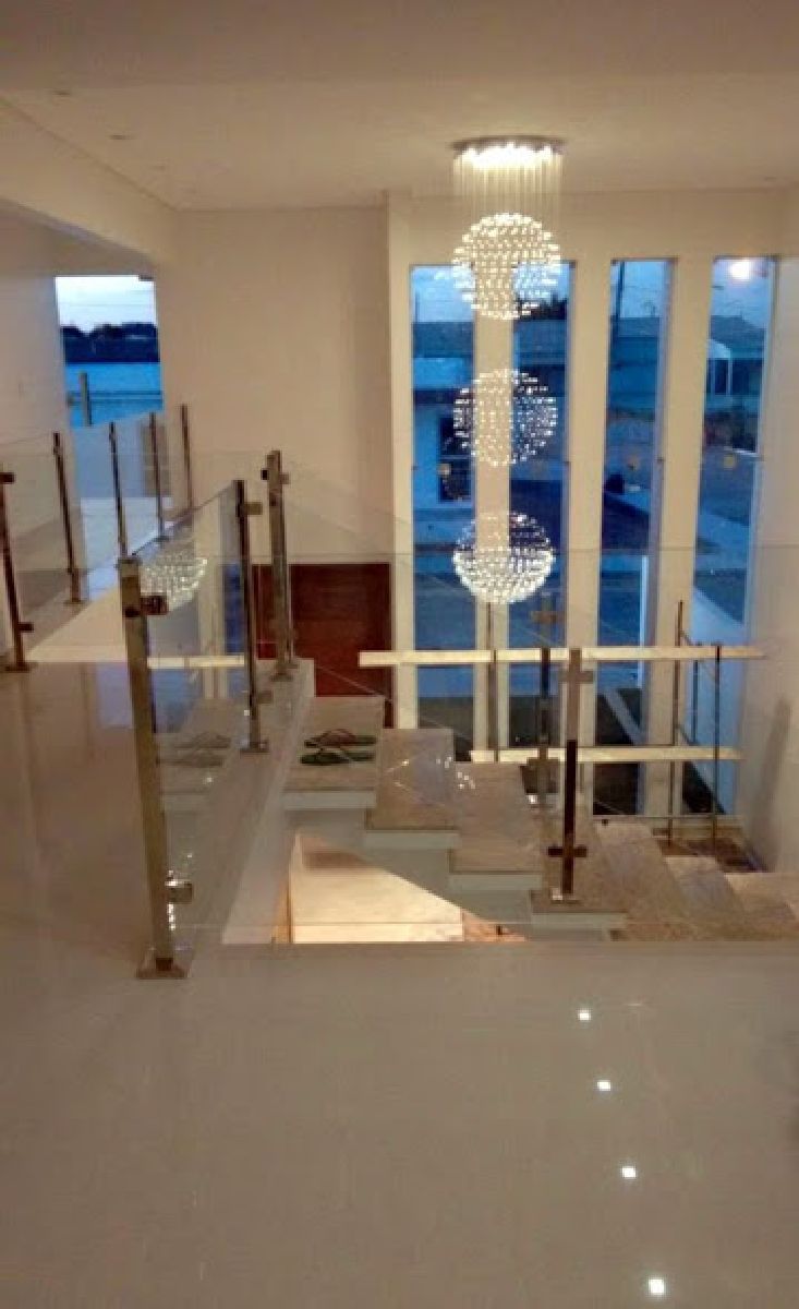 Lustre de Cristal Legitimo Globo Triplo 60cm Pé Direito Duplo Vão de Escada Sala Alta G360 Com Lampadas Led