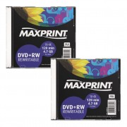 KIT 2 UNDS DVD+RW MAXPRINT 4.7GB 1X-4X 120M REGRAVAVEL SLIM 502022