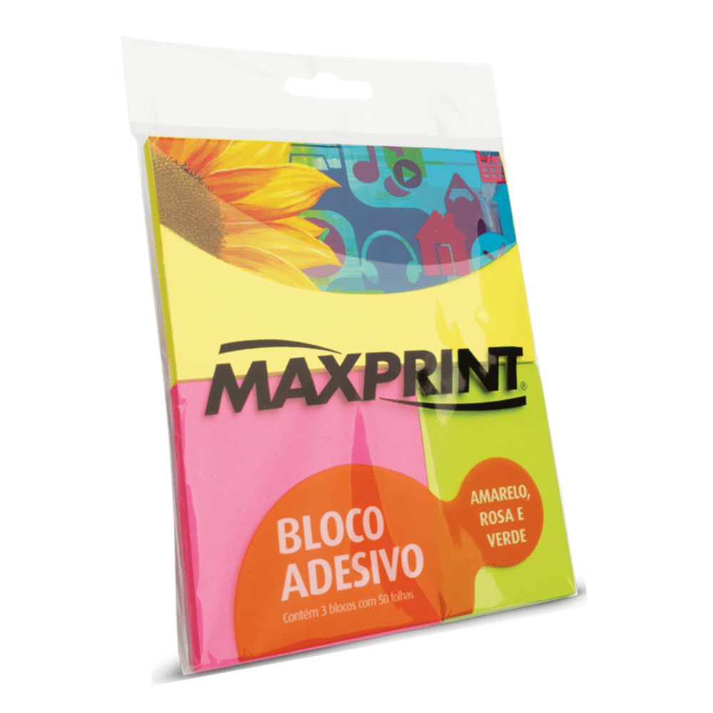 Bloco Adesivo Maxprint Kit Sortido Neon com 50 Folhas 74344-0