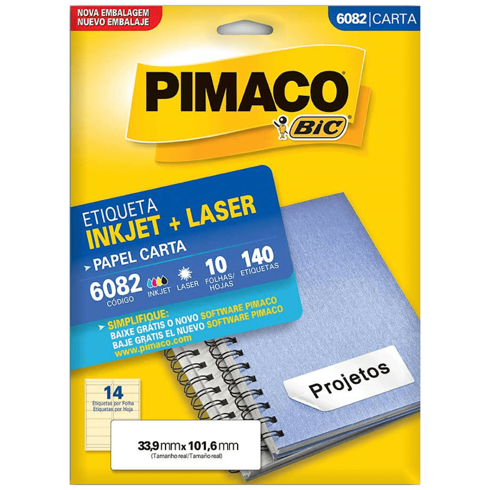 Etiqueta Pimaco 6082 Ink-Jet/Laser 33,9x101,6mm 140un