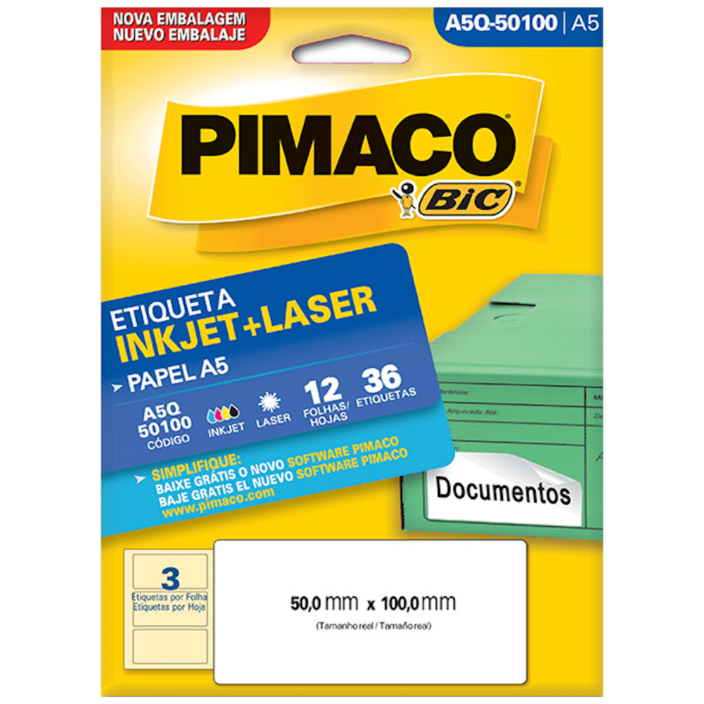 Etiqueta Pimaco A5Q-50100 Ink-Jet/Laser 50,0x100mm 36un