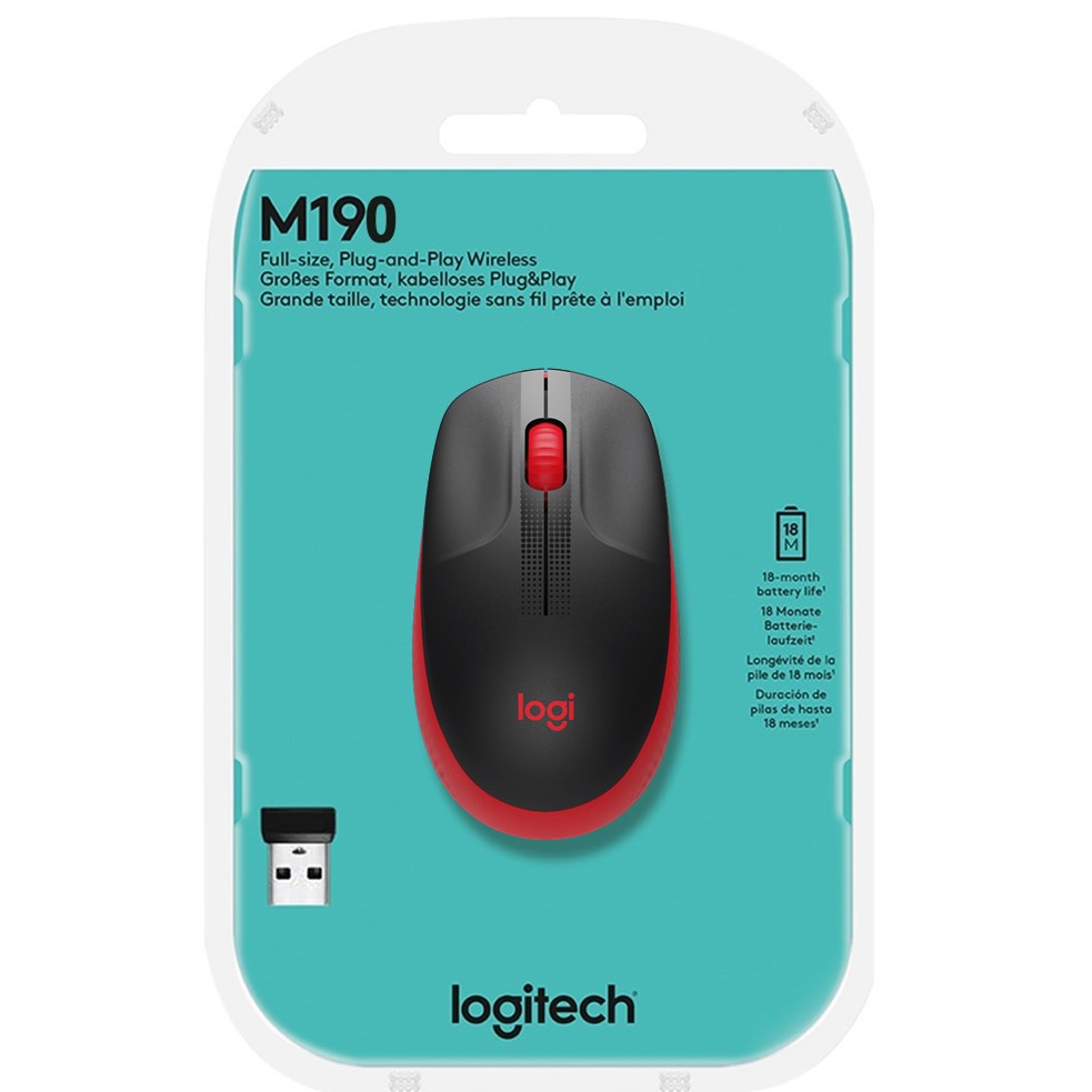 Mouse S/Fio Optico Logitech M190 Vermelho/Preto