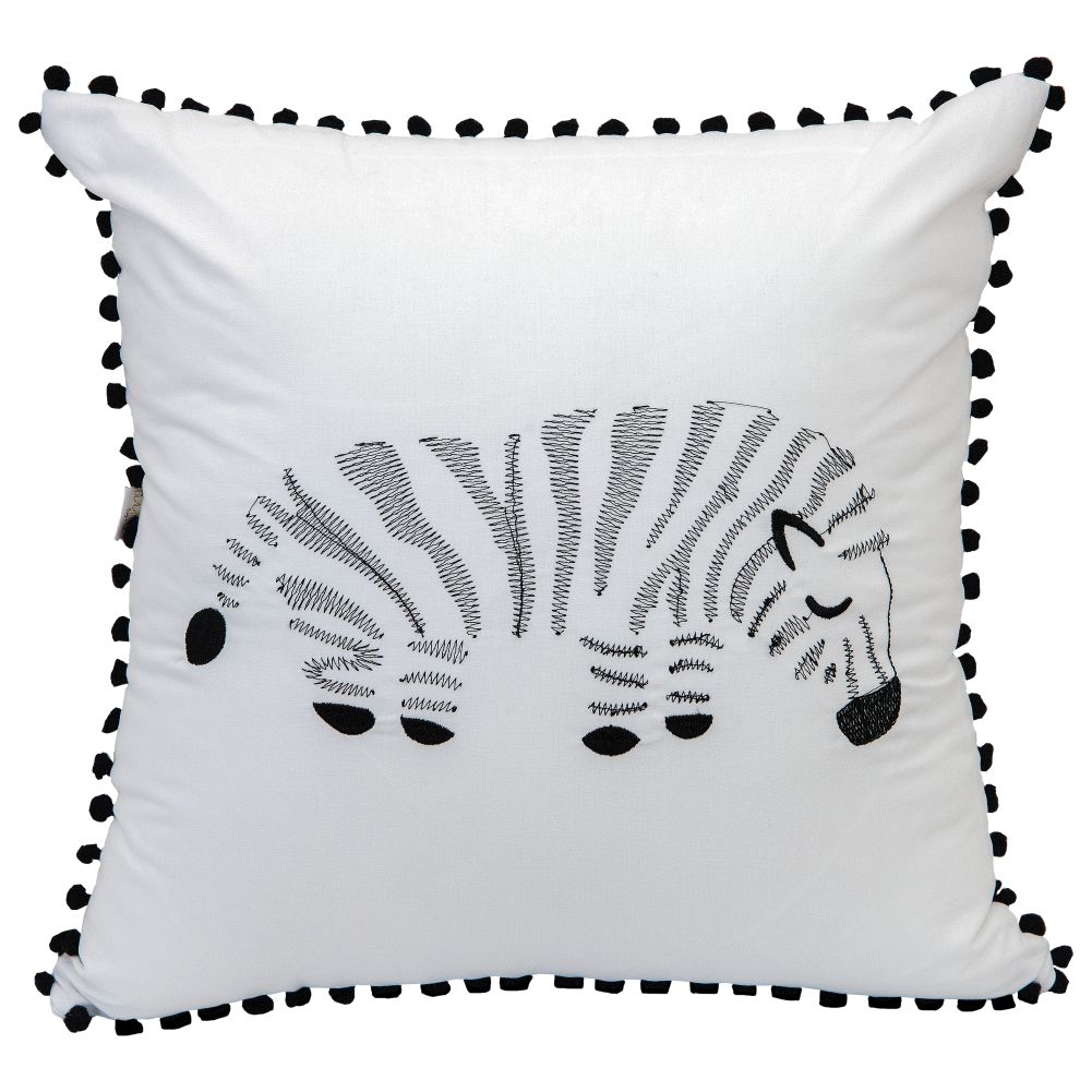 Almofada Decorativa Quadrada Percal 300 Fios Baby Safari Zebra Branco com Preto
