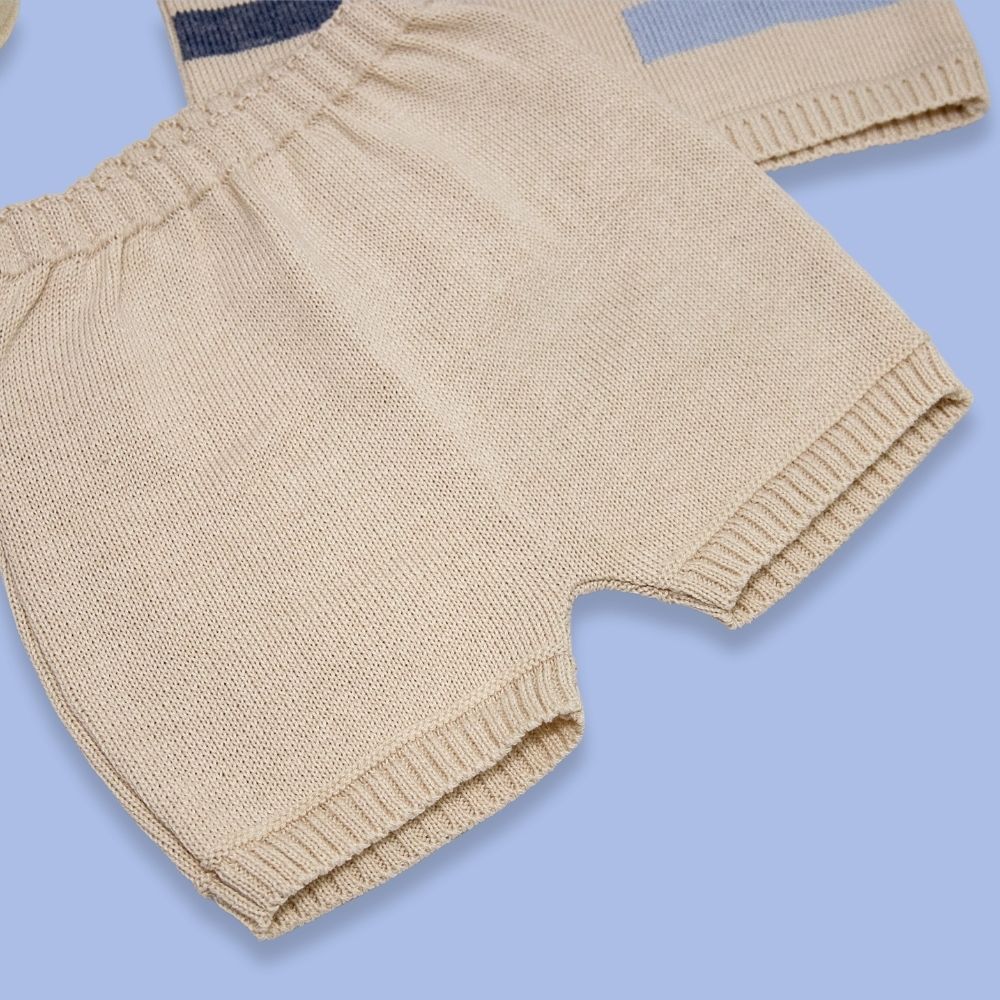 Conjunto Blusa e Shorts em Tricot - Blocos Bege