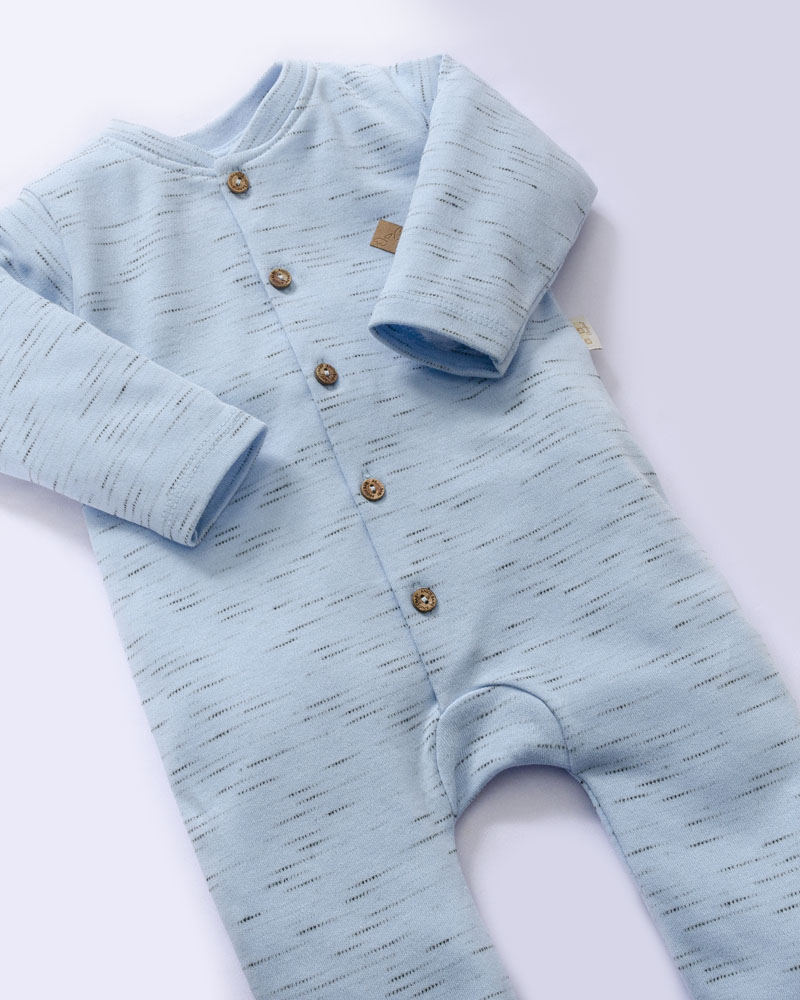 Macacão Longo para Bebê Liso Azul  c/ Botões -  Suedine Algodão Egípcio