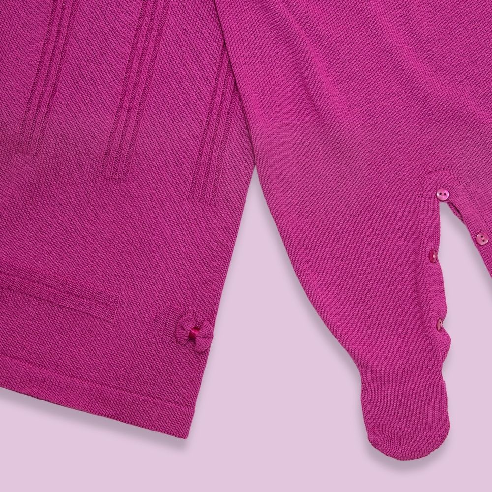 Saída Maternidade - Macacão, Manta e Casaco Tricô - Laços Pink