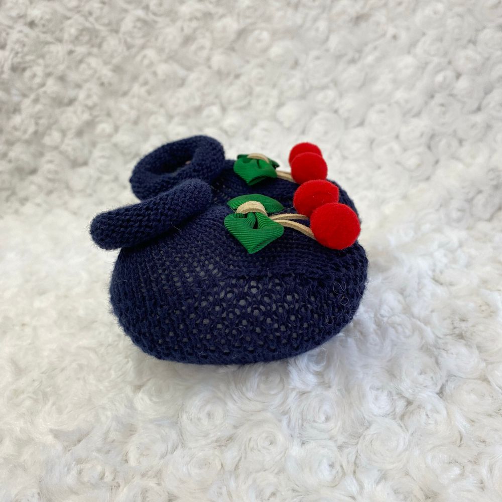 Sapatinho Tricot para Bebê Cereja Azul Marinho