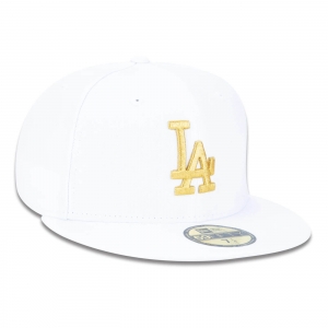 Boné New Era Aba Reta 5950 MLB Los Angeles League Gold Branco