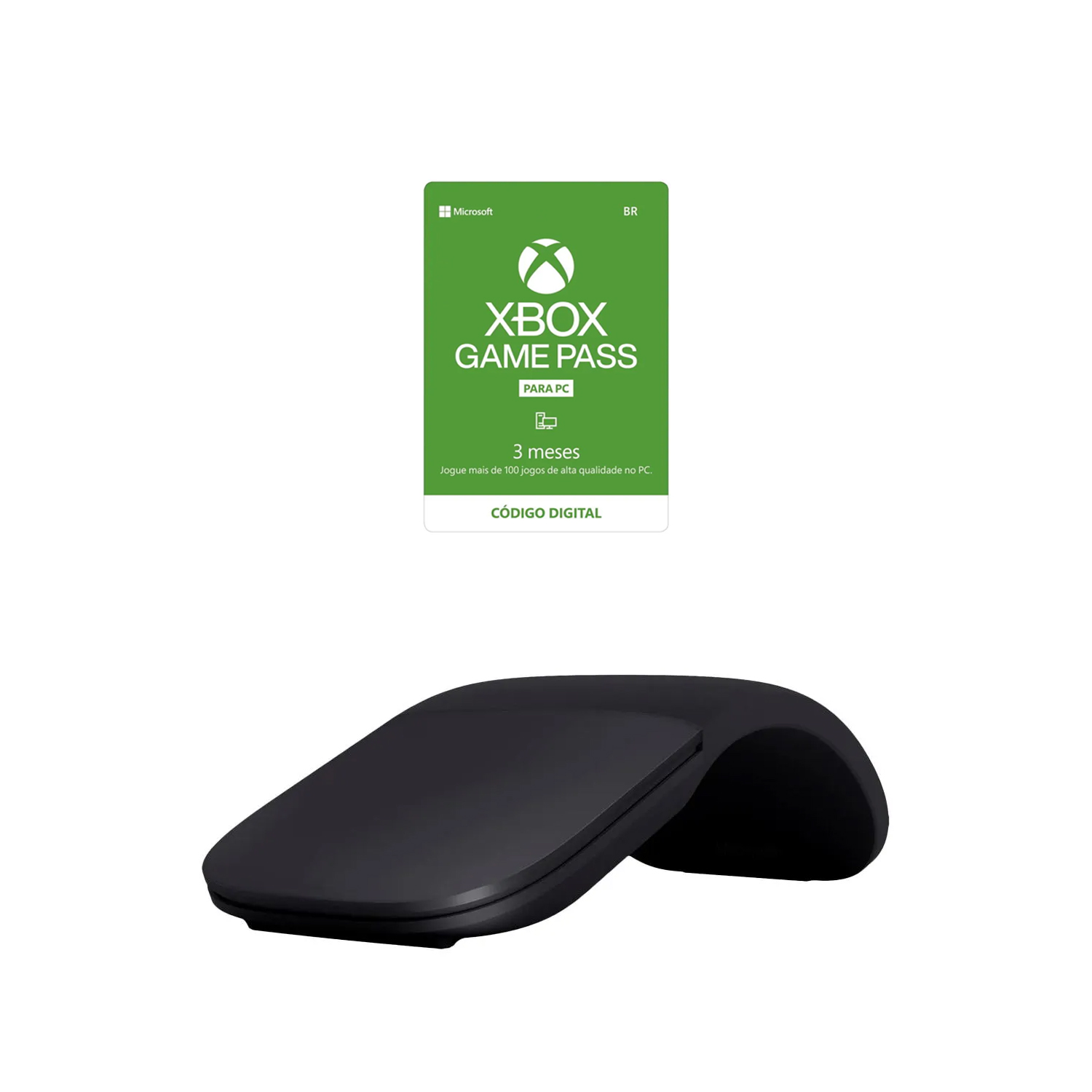 Mouse Sem Fio Microsoft Arc, Conexão Bluetooth 4.1, Preto - ELG-00011 + Gamepass Ultimate 3 meses para PC