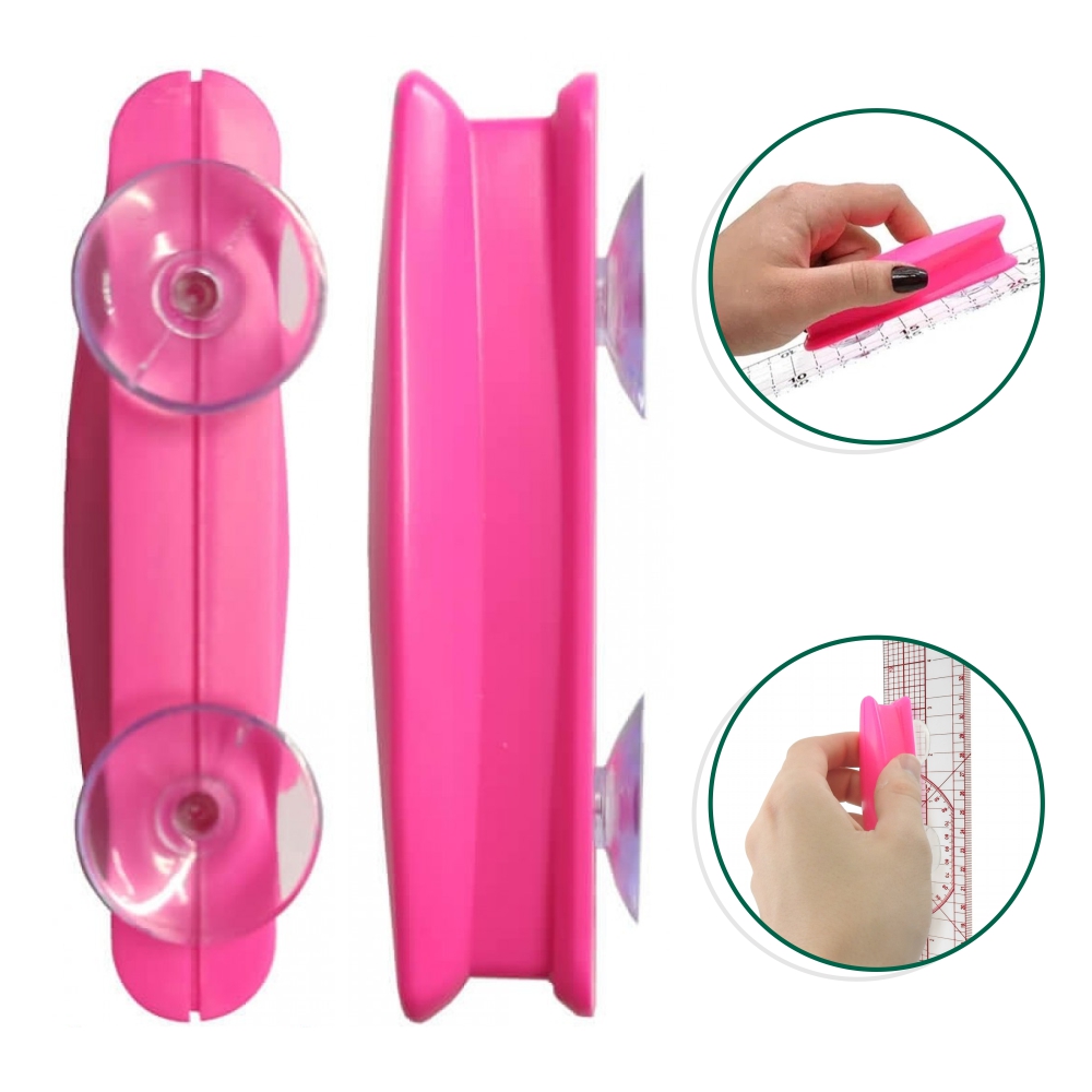 Suporte Plástico Com Ventosa Para Régua Acrílica Rosa
