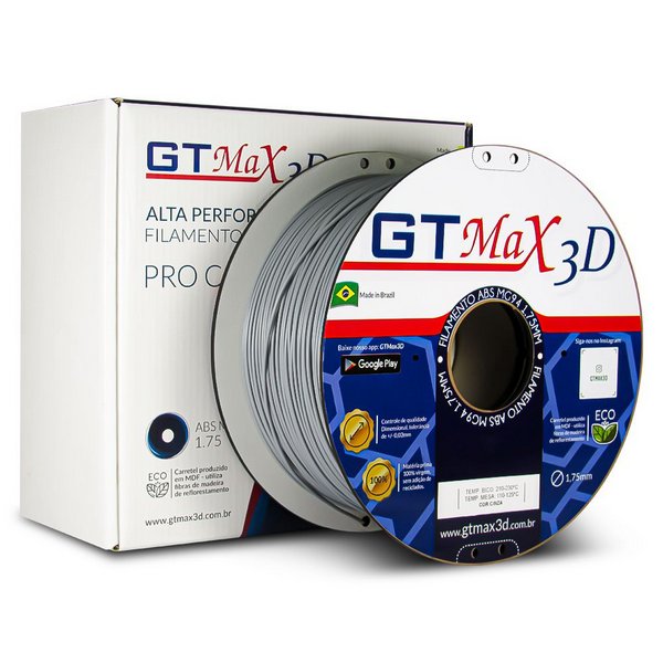 Filamento ABS- Cinza - Premium MG94 - GTMax 3D - 1.75mm - 1KG