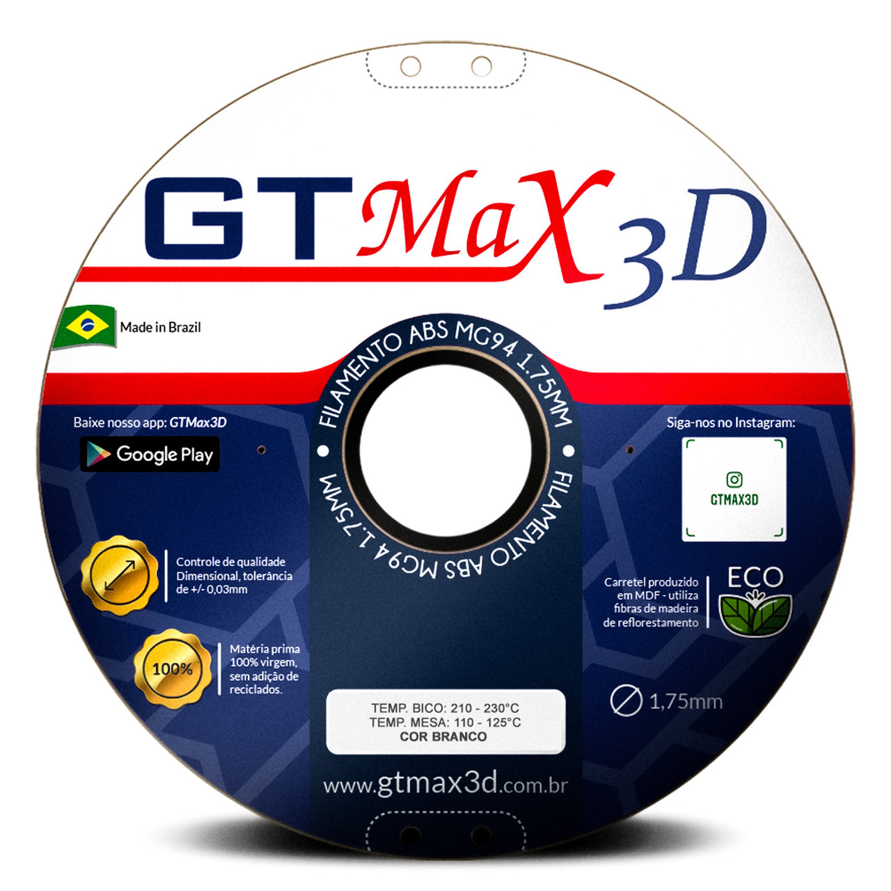 Filamento ABS - Dental - Premium MG94 - GTMax 3D - 1.75mm - 1KG