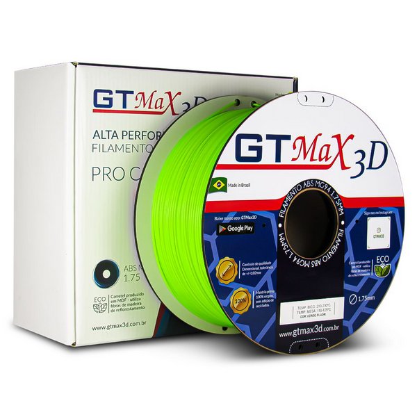 Filamento ABS - Verde Fluorescente - Premium MG94 - GTMax 3D - 1.75mm - 1KG