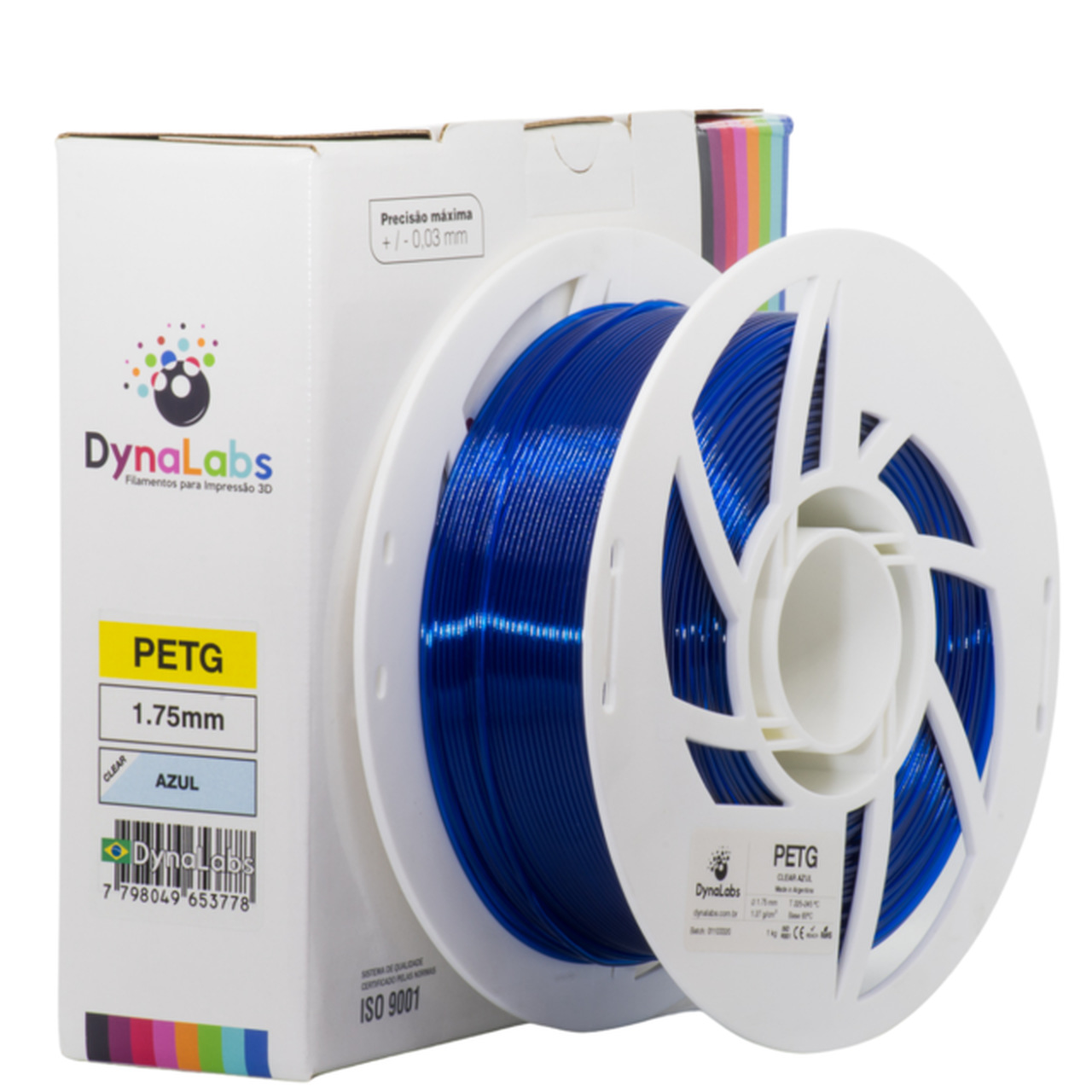 Filamento PETG - Azul Clear - Dynalabs - 1.75mm - 1kg