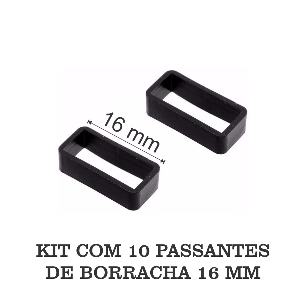 Kit c/ 10 Passantes Passador Borracha p/ Pulseira Relógio Largura 16 Mm