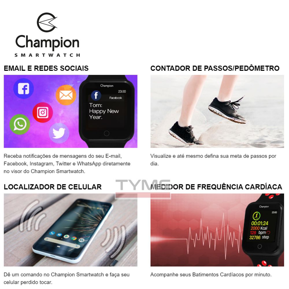 Relógio Champion Smartwatch Bluetooth 4.0 CH50006P
