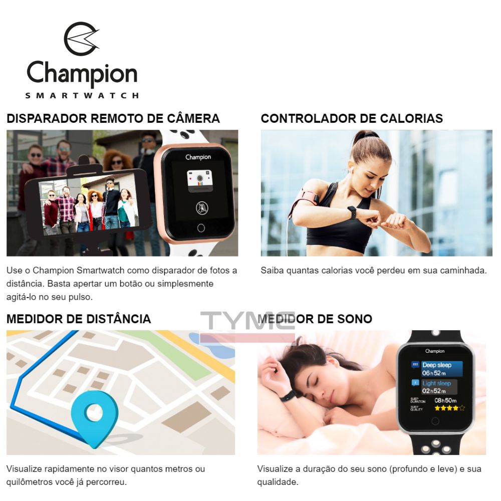 Relógio Champion Smartwatch Bluetooth 4.0 CH50006Z Rose/Preto