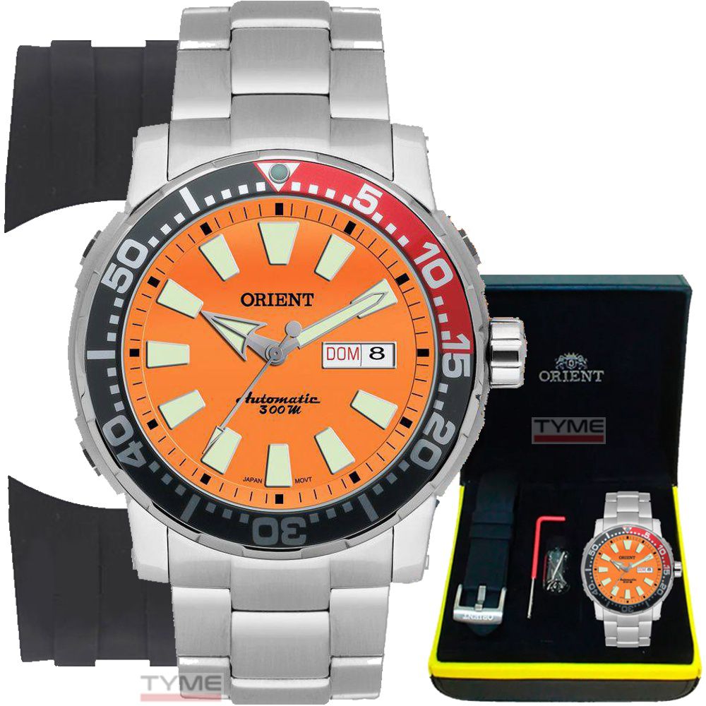 Relógio Orient Masculino Poseidon Diver Automático 469SS039 O1SX Laranja