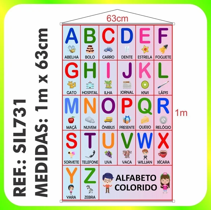 Material De Apoio Banner Pedagógico Alfabeto Colorido Sil731