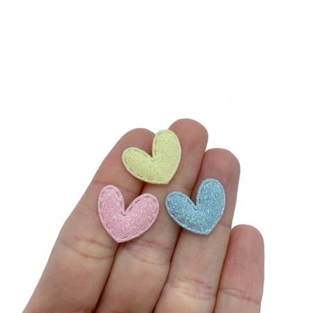 Aplique Mini Coração Glitter (CORES MISTAS) - 10 UNIDADES