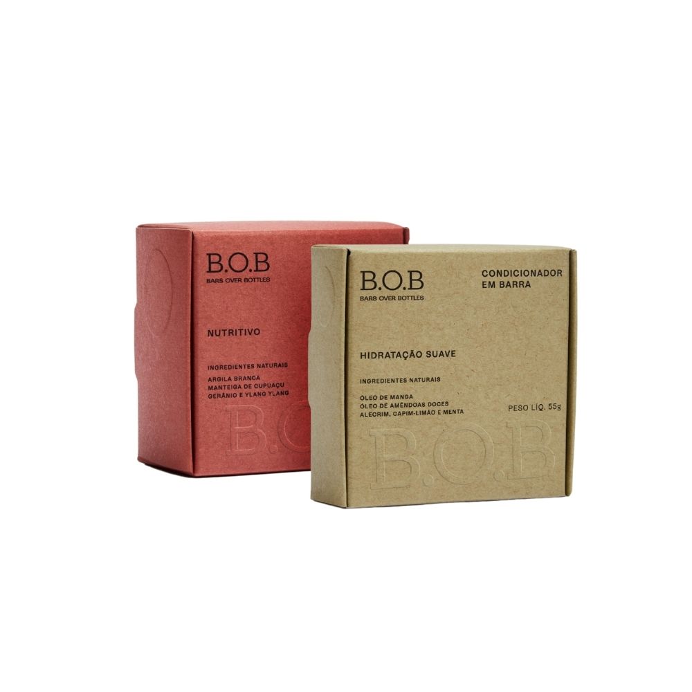 BOB Kit Shampoo Sólido Nutritivo + Condicionador Sólido Hidratação Suave 2un