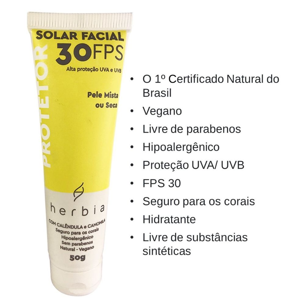 Herbia Protetor Solar Facial Natural FPS 30 para Peles Mistas e Secas 50g