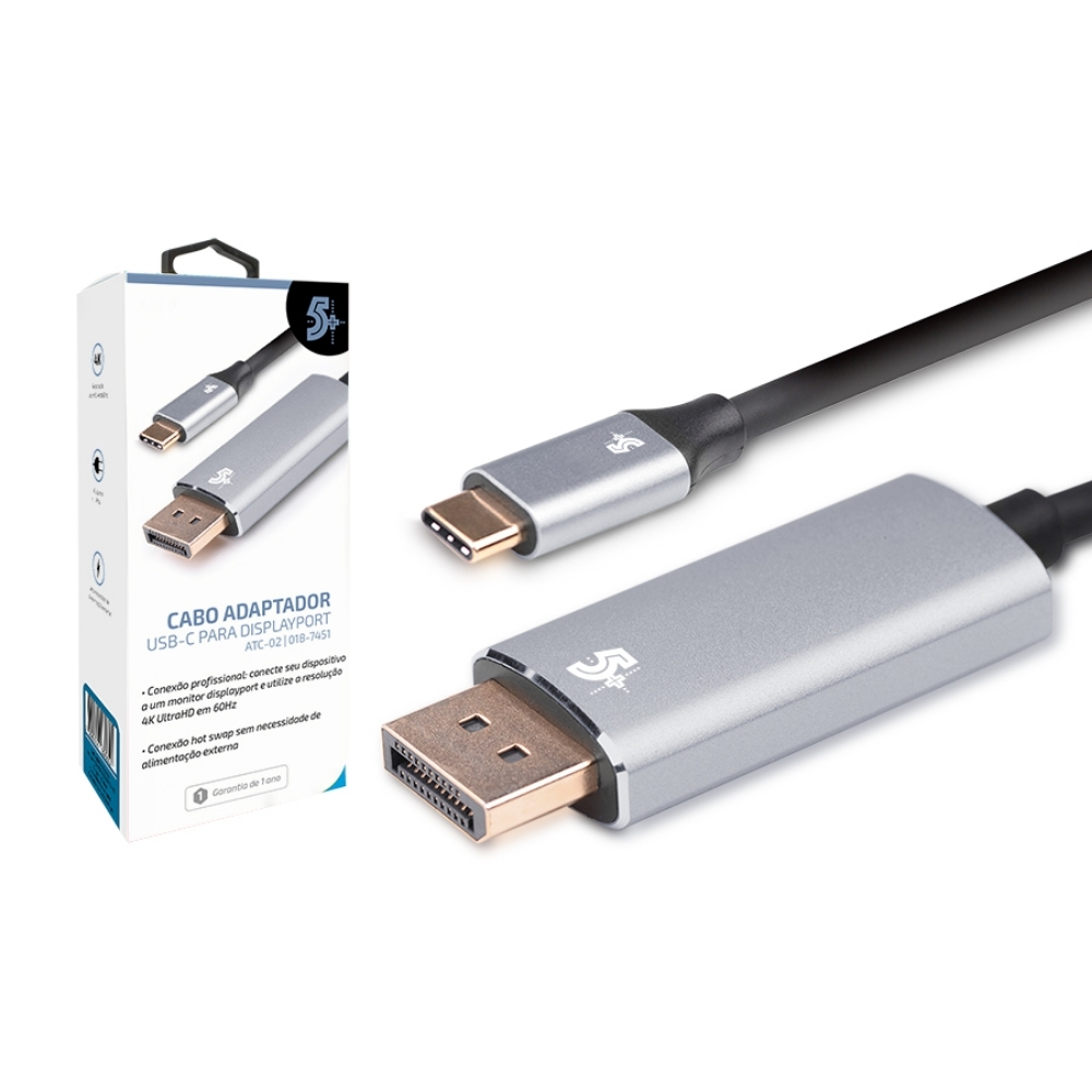 Cabo Adaptador USB-C para Displayport Macho 4k 60 Hz 1.8M 5+